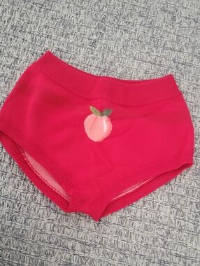 Women’s Red  Knit Peach-Embroidered Lounge Shorts With Stretch Size Small